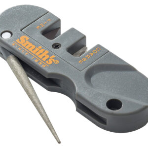 Smiths Products PP1 Pocket Pal Knife Sharpener Hand Held Fine, Medium, Coarse Carbide, Ceramic, Diamond Sharpener Plastic Handle Gray