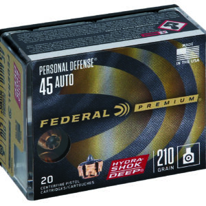 Federal P45HSD1 Premium Personal Defense 45ACP 210gr Hydra-Shok Deep Hollow Point 20 Per Box/10 Case