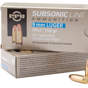 PPU PPS9MM Subsonic  9mmLuger Subsonic 158gr Full Metal Jacket 50 Per Box/20 Case