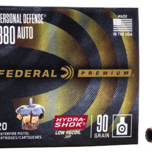 Federal PD380HS1H Premium Personal Defense Low Recoil 380ACP 90gr Hydra-Shok Jacketed Hollow Point 20 Per Box/10 Case