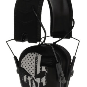 Walker's WPRSEMFSPUN Razor Slim Electronic Freedom Muff 23 dB Over the Head Black w/Distressed Punisher Flag Polymer