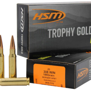 HSM 308185VLD Trophy Gold Extended Range 308 Win 185 gr Berger Hunting VLD Match 20 Per Box/ 25 Case
