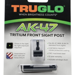 TruGlo TG231AK1 Tritium Rifle Front Sight  Black-Green with White Outline  for AK-47, AKM, AK-74