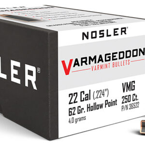 Nosler 36522 Varmageddon  22Cal 62gr Flat Base Hollow Point 250/Box