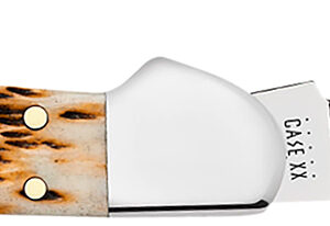 Case 00133 CopperLock  Mini 2.72" Folding Clip Point Plain Mirror Polished Tru-Sharp SS Blade/Peach Seed Jigged Amber Bone Handle
