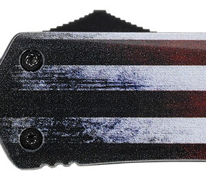 Templar Knife LUS331 Gen II US Flag Large 3.50" OTF Drop Point Plain Black Oxide Stonewashed 440C SS Blade, 5.25" US Flag Aluminum Handle, Glass Breaker