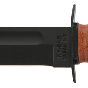 Ka-Bar 1217 USMC Fight/Utility 7" Fixed Clip Point Plain Black 1095 Cro-Van Blade. Brown Leather Handle. Includes Sheath