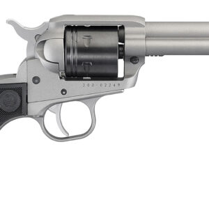 Ruger 2003 Wrangler  22 LR 6 Shot 4.62" Silver Cerakote, Silver Cerkoate Aluminum Frame & Cylinder Black Checkered Polymer Grips