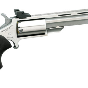 North American Arms MMTM Mini-Master *CA Compliant 22 WMR 5 Shot 4" Vent Rib Barrel, Overall Stainless Steel Finish, Finger Grooved Black Rubber Grip, Adjustable Sights