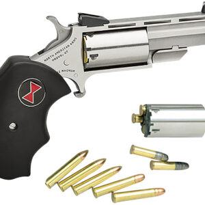 North American Arms BWC Black Widow  22 LR or 22 WMR 5 Shot 2" Vent Rib Barrel, Overall Stainless Steel Finish, Finger Grooved Black Rubber Grip & Fixed Sights Includes Cylinder