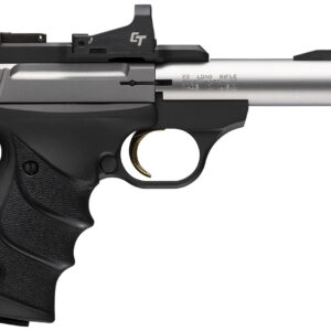 Browning 051595490 Buck Mark Micro Bull SR w/Optic 22 LR 10+1 4" Matte Stainless Threaded Bull Barrel, Optic Ready/Serrated Slide, Matte Black Aluminum Frame w/Picatinny Rail, Crimson Trace Red Dot