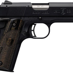Browning 051815490 1911-22 Black Label Compact 22 LR 10+1 3.63" Stainless Steel Barrel, Matte Black Serrated Slide & Polymer Frame w/Beavertail, Black Laminate Stippled Grip