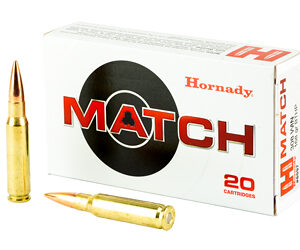 Hornady Match .308 Winchester 168 grain Boat-Tail Hollow Point Match Brass Cased Centerfire Rifle Ammo 20 Rounds 8097 8097