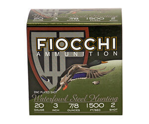 Fiocchi Steel Waterfowl Shotshells, 20-Gauge, 3", #2 Shot, 7/8 oz, 25 Rounds 203ST2