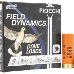 Fiocchi Field Dynamics Dove & Quail Shotshells 12ga 2-3/4" 1oz 1250 fps #8 25/ct 12GT8