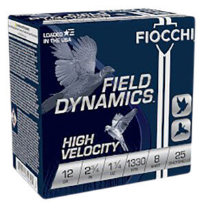 Fiocchi High Velocity Shotshells 12ga 2-3/4 1-1/4oz 1330 fps #8 25/ct 12HV8