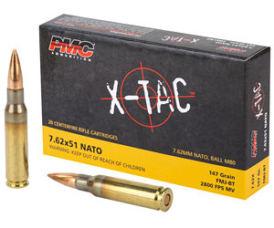 PMC X-Tac Rifle Ammunition .308 Win (7.62x51) 147gr FMJ-BT 2800 fps 20/ct 7.62X