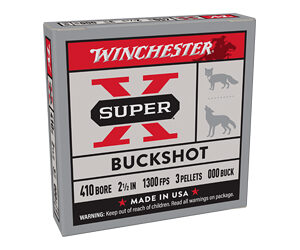 Winchester Super-X Buckshot Ammo 410 Bore 2-1/2" #000 Shot - 410 Bore 2-1/2" 3 Pellets #000 Shot 5/Box XB41000