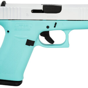 Glock UX4350204REBFPWS G43X  Sub-Compact Frame 9mm Luger 10+1 3.41" Black GMB Barrel, Pearl White Cerakote Serrated Steel Slide, Robin Egg Blue Cerakote Polymer Frame w/Beavertail,  Ambidextrous