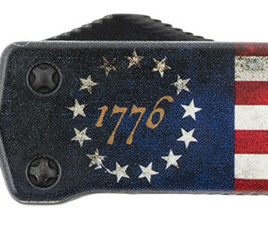 Templar Knife MZBRF221 Premium Weighted Betsy Ross Flag Slim 3.16" OTF Tanto Plain Black Oxide Stonewashed D2 Steel Blade, 4.93" Betsy Ross Flag Aluminum Zinc Alloy Handle