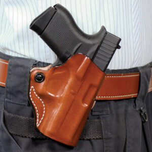 DESANTIS MINI SCABBARD HOLSTER - RH OWB LEATHER RUGER SR22 TAN