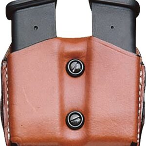 DESANTIS DOUBLE MAG POUCH OWB - LEATHER SINGLE STACK 9/40 TAN