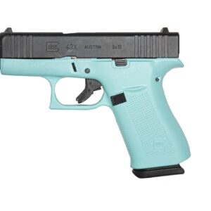 GLOCK 43X G43X HGA 9MM 3.6 IN BBL FS 5LB BLACK 2 10RD MAGS CERAKOTE ROBIN EGG BLUE FRAME