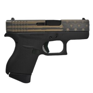 GLOCK 43 G43 HGA 9MM 3.26 IN BBL FS 5LB 2 6RD MAGS CERAKOTE ELITE BRONZE BATTLE FLAG SLIDE