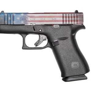 GLOCK 43X G43X HGA 9MM 3.26 IN BBL FS 5LB 2 10RD MAGS CERAKOTE DISTRESS RED WHITE & BLUE FLAG SLIDE