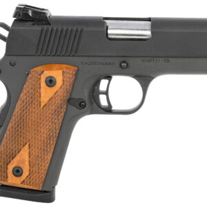 Taylors & Company 230008 1911 Compact 45 ACP Caliber  with 3.63" Barrel, 7+1 Capacity, Overall Black Parkerized Finish, Beavertail Frame, Checkered Walnut Grip