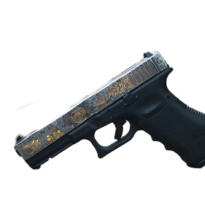 GLOCK 17 G17 HGA 9MM 4.0 IN BBL FS 5LB 2 17RD MAGS NICKEL PLATED AZTEC GOLD INSERTS