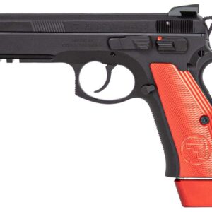 CZ 75 SP-01 COMPETITION HGA 9MM 4.6 IN BBL BLK FO FRONT SERRATED COMP REAR SIGHT RED GRIP 3/21RD