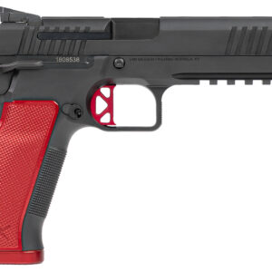 Dan Wesson 92001 DWX  9mm Luger 19+1, 4.95" Black Steel Barrel, Black Duty Serrated Stainless Steel Slide, Black Steel Frame w/Beavertail & Picatinny Rail, Red Checkered Aluminum Grip Ambidextrous