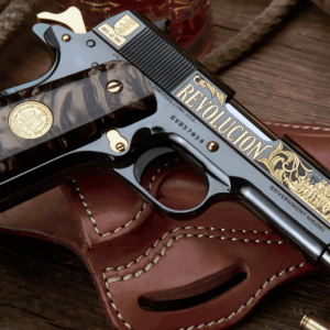 SK GUNS COLT 1911 GOVERNMENT SERIES 70 PRESIDENTE MADERO .38 SUPER - 5" BARREL - BLUED/GOLD - LIMITED EDITION (Only 300 Made) - SKC-REV-MDERO38