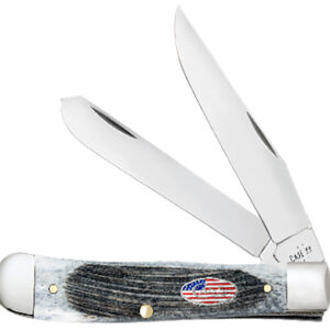 Case 53062 Sod Buster Stars & Stripes 3.70" Folding Skinner Plain Mirror Polished Tru-Sharp SS Blade, Sawcut Jig Gray Bone Handle, American Flag Shield