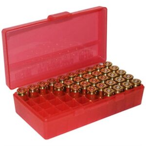 FLIP TOP PISTOL AMMO BOX 9MM-380 ACP 50 ROUND RED