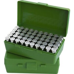 FLIP TOP PISTOL AMMO BOX 9MM-380 ACP 50 ROUND GREEN