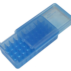 MTM Case-Gard P50SS4524 Side-Slide Ammo Box Pistol Multi-Caliber Handgun Clear Blue Plastic 50rd