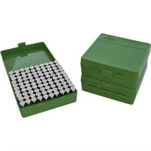 FLIP TOP PISTOL AMMO BOX 9MM-380 ACP 100 ROUND GREEN