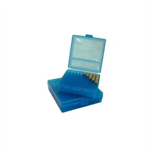 FLIP TOP PISTOL AMMO BOX 38 SPL-357 MAGNUM 100 ROUND BLUE