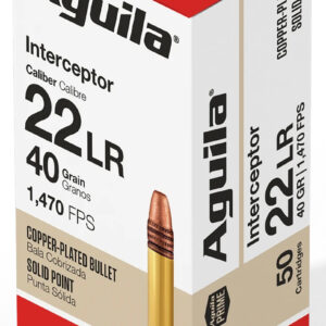 Aguila 1B220320 Interceptor Rimfire 22LR 40gr Copper Plated Solid Point 50 Per Box/20 Case