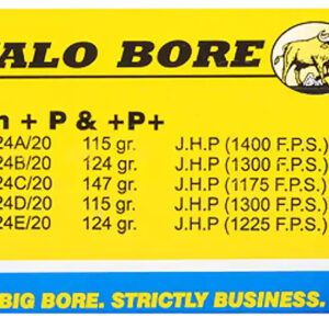 Buffalo Bore Ammunition 24A20 Personal Defense Strictly Business 9mmLuger +P+ 115gr Jacket Hollow Point 20 Per Box/12 Case