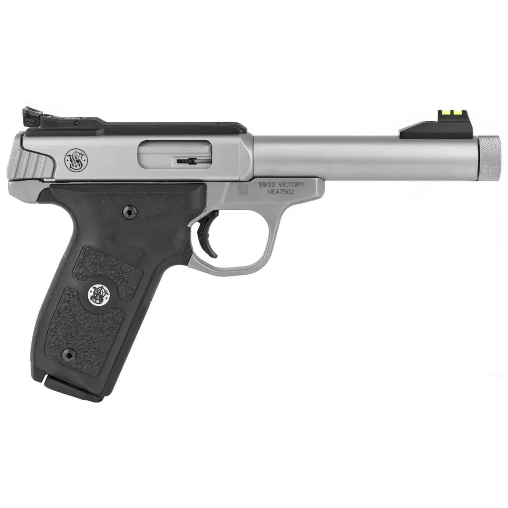 Smith & Wesson SW22 Victory 22 LR 5.5″ Threaded 10RD Satin Stainless/Black Grips 10201
