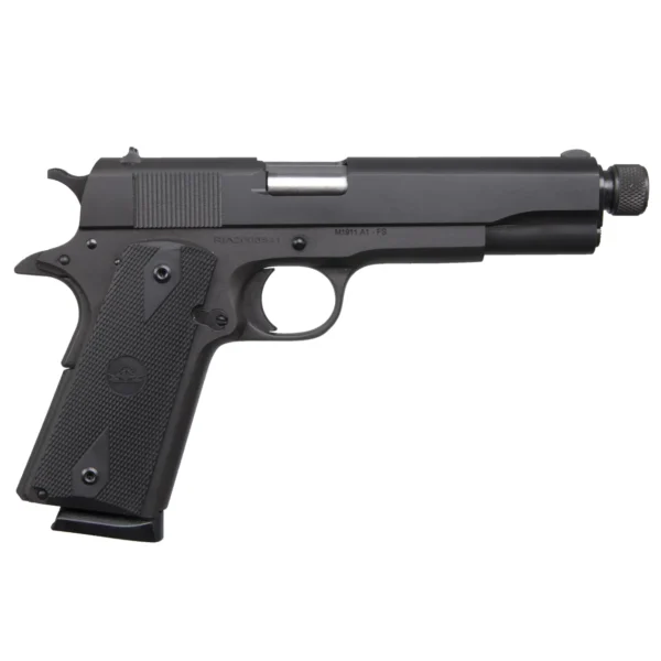 Rock Island 51473 GI Standard FS 45 ACP Caliber With 5″ Barrel, 8+1 Capacity, Overall Black Parkerized Finish Steel, Beavertail Frame, Serrated Slide & Black Rubber Grip | USA Gun Store