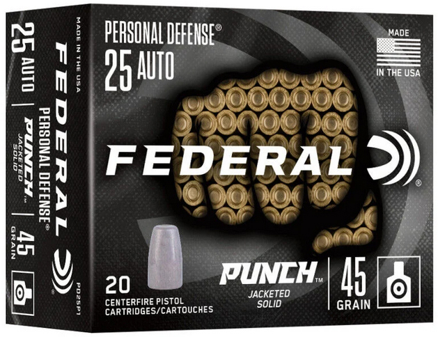 Federal Punch Brass .25 ACP 45 Grain 20-Rounds HP