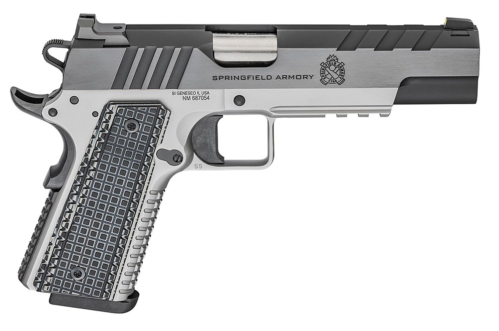 Springfield Armory PX9219L 1911 Emissary 5″ 9+1 Stainless Steel Frame Blued Carbon Steel with Tri-Top Cut Slide Black VZ Thin-Line G10 Grip Fiber Optic Front Sight Includes 2 Mags