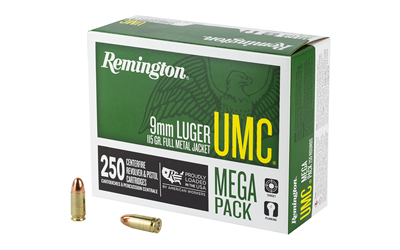 Remington Ammunition 23777 UMC Mega Pack 9mmLuger 115gr Full Metal Jacket 250 Per Box/4 Case