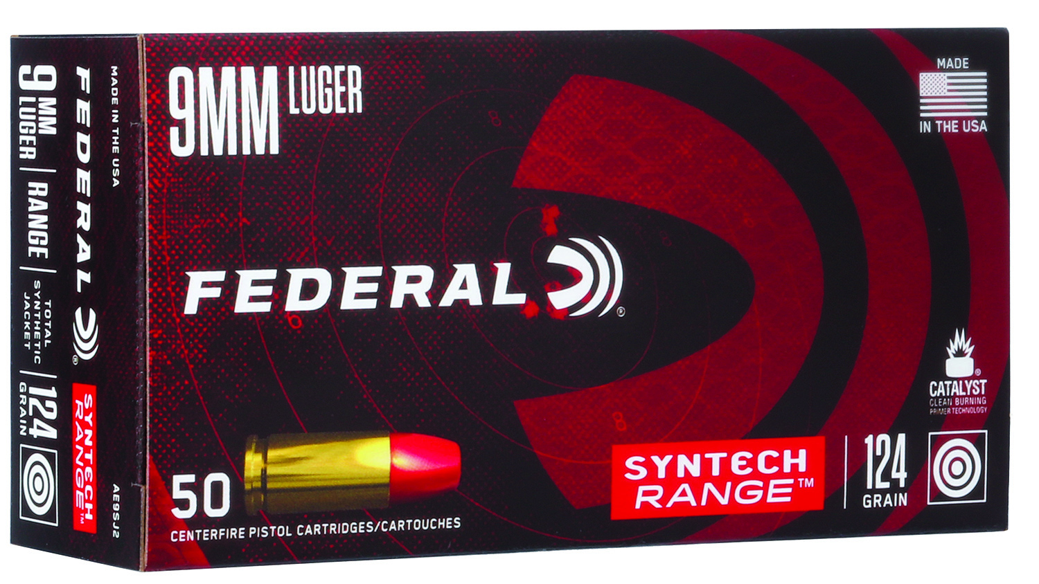 Federal AE9SJ2 American Eagle Syntech Range 9mmLuger 124gr Total Syntech Jacket Flat Nose 50 Per Box/10 Case